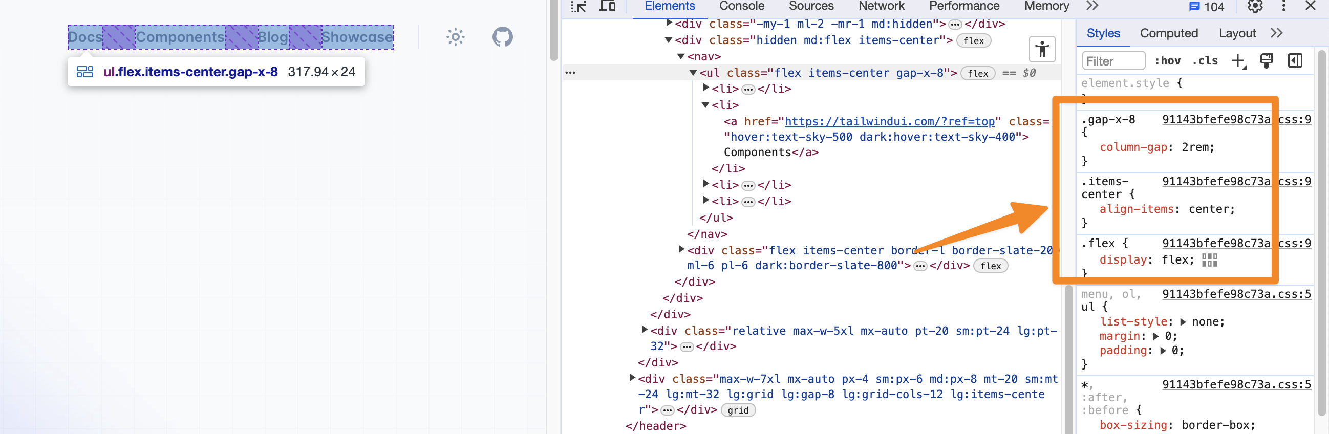 Tailwind nav gap CSS