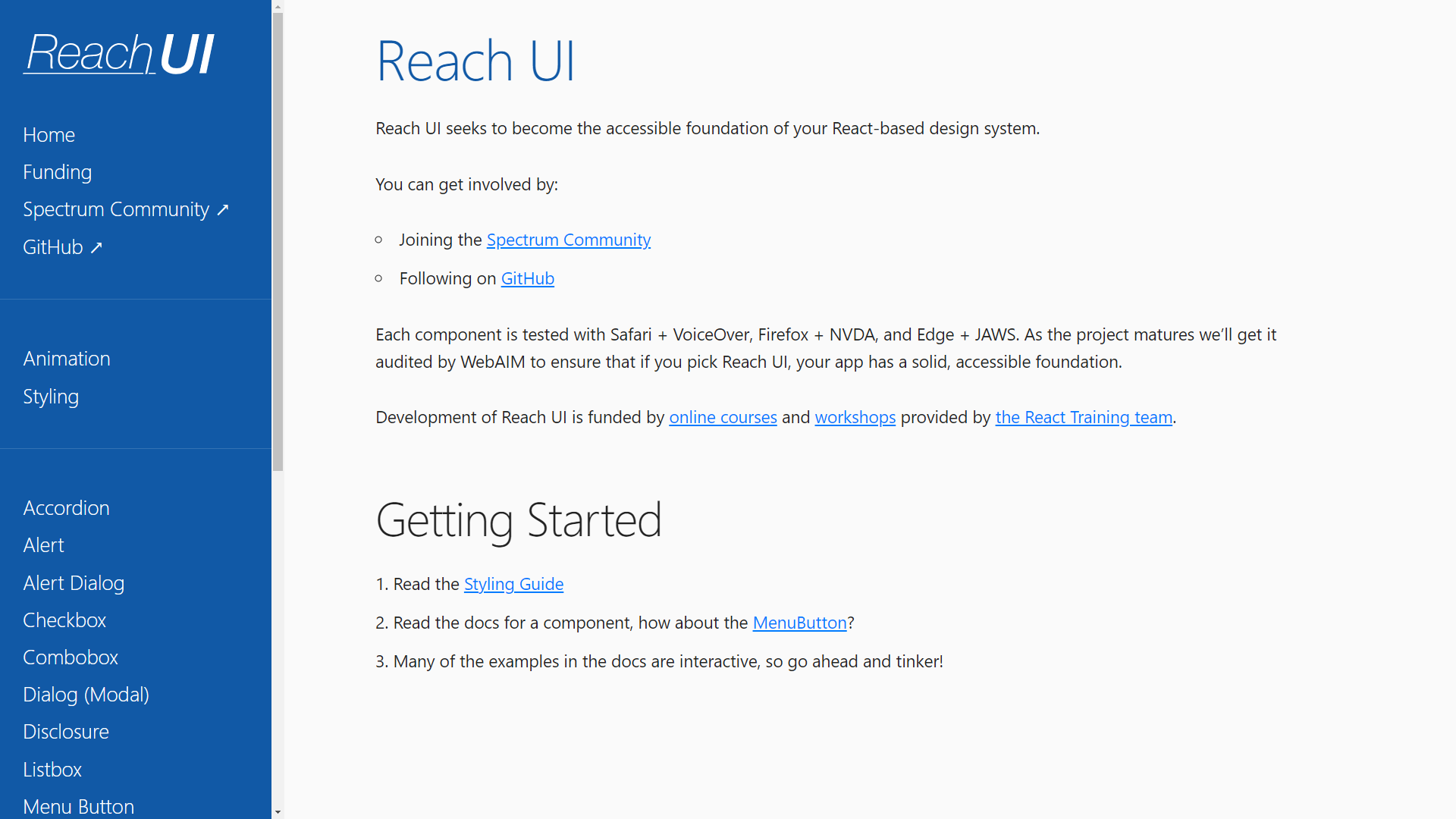 Reach UI homepage