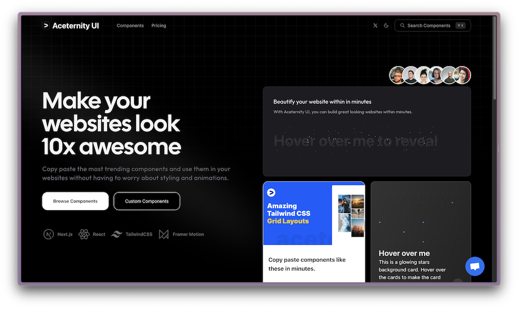 Aceternity UI homepage