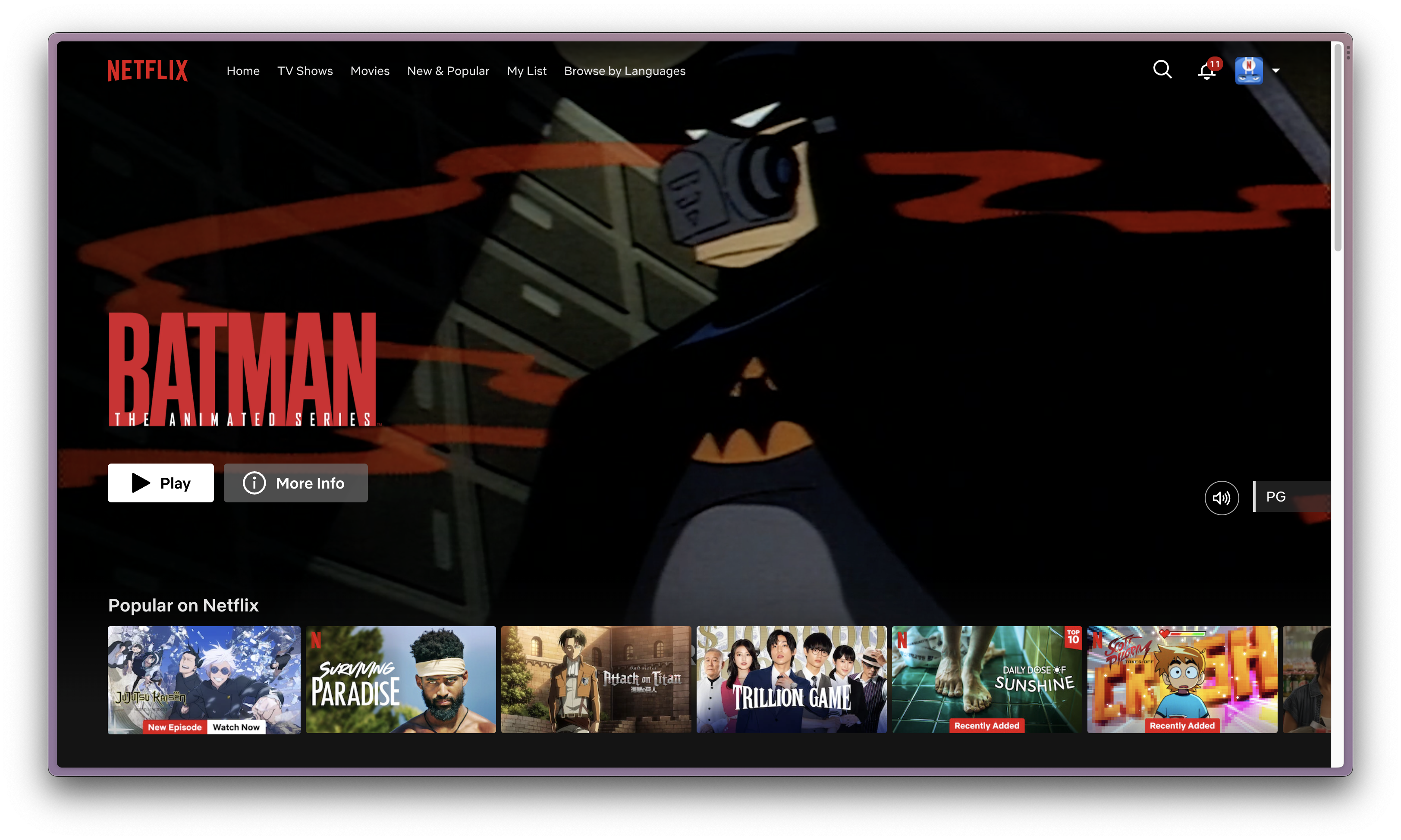 Netflix recommendations page